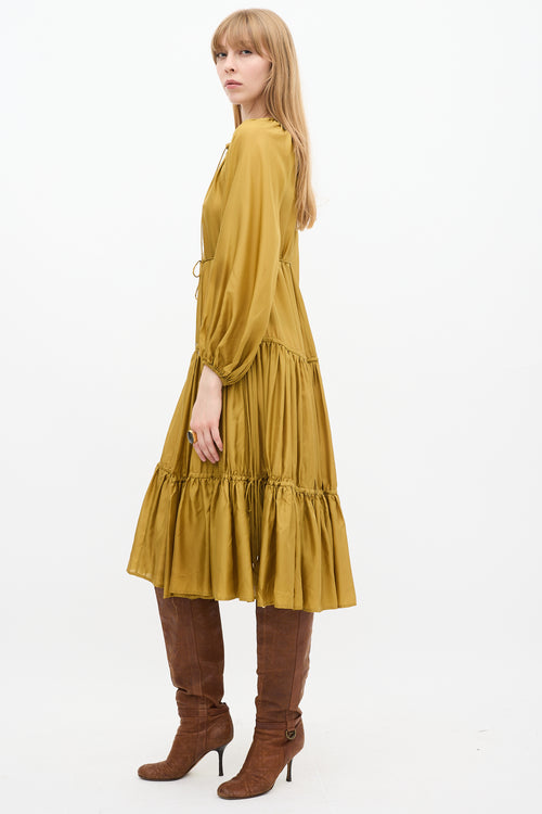 Zimmermann Gold Silk Tiered Estelle Midi Dress