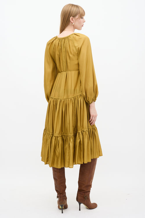 Zimmermann Gold Silk Tiered Estelle Midi Dress