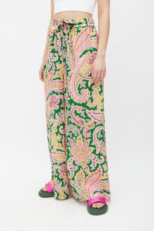 Zimmermann Green 
Multicolour Linen Paisley Trouser