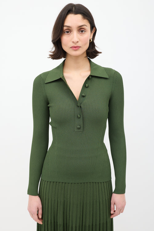 Zimmermann Green Ribbed Knit Collared Top