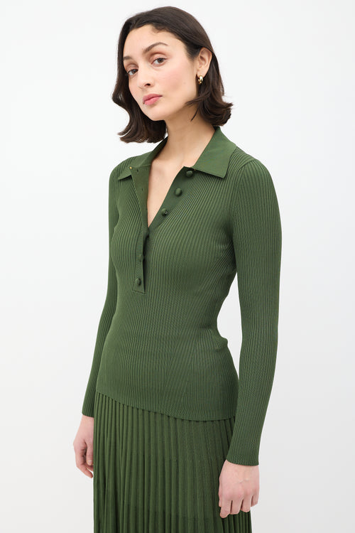 Zimmermann Green Ribbed Knit Collared Top