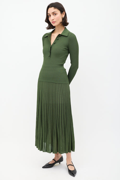 Zimmermann Green Ribbed Knit Midi Skirt