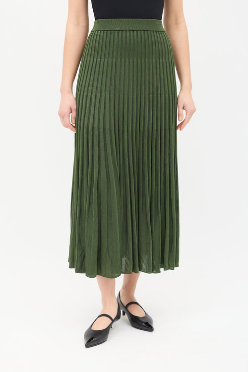 Zimmermann Green Ribbed Knit Midi Skirt