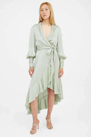 Zimmermann Green Silk Dancer Wrap Dress