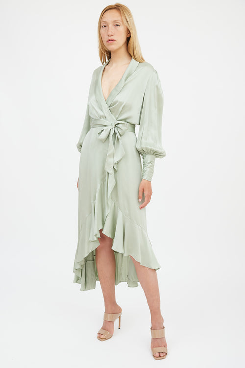 Zimmermann Green Silk Dancer Wrap Dress