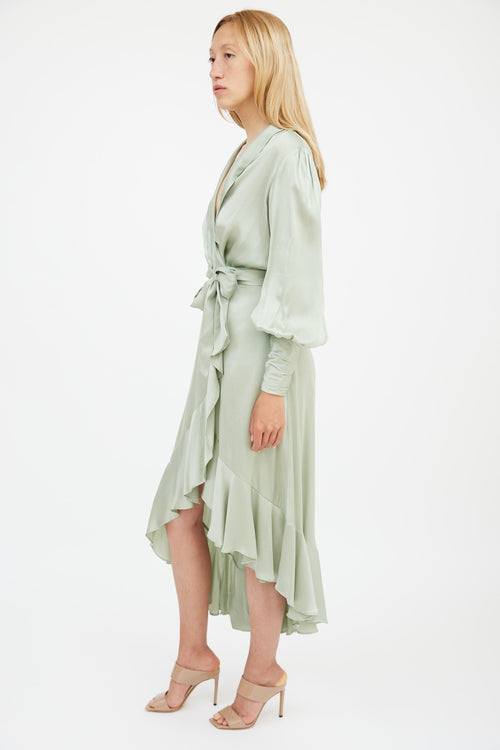 Zimmermann Green Silk Dancer Wrap Dress