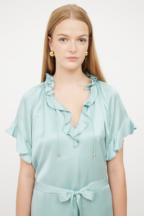 Zimmermann Seafoam Green Silk Ruffle Romper