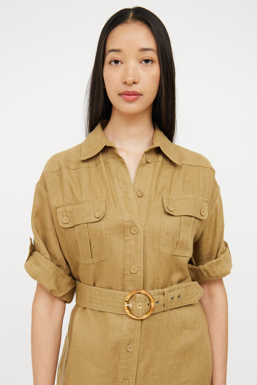 Zimmermann Green Linen Belted Utility Shirt Dress