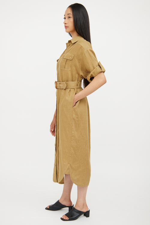 Zimmermann Green Linen Belted Utility Shirt Dress