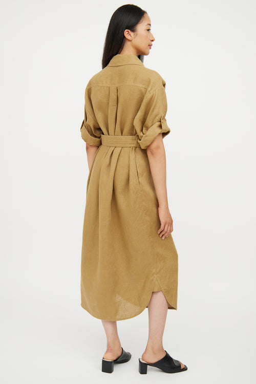 Zimmermann Green Linen Belted Utility Shirt Dress