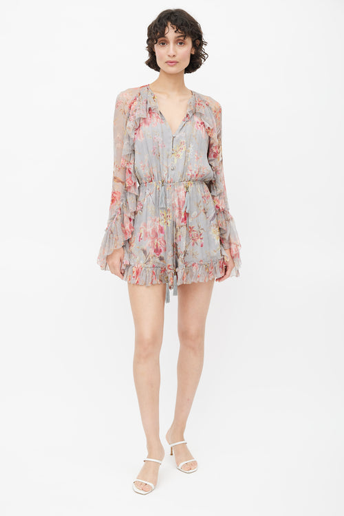 Zimmermann Grey 
Multicolour Ruffled Floral Romper