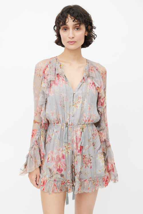 Zimmermann Grey 
Multicolour Ruffled Floral Romper