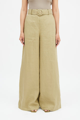 Zimmermann Khaki Green Linen Belted Trouser