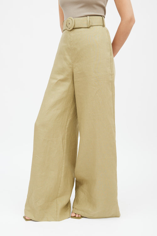 Zimmermann Khaki Green Linen Belted Trouser