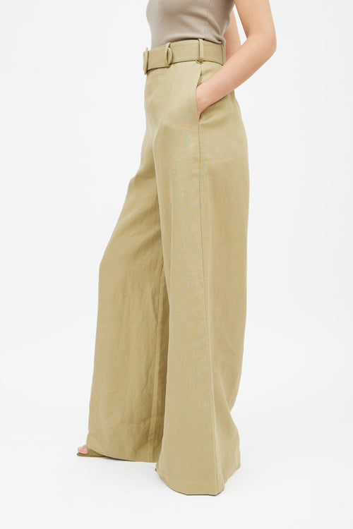 Zimmermann Khaki Green Linen Belted Trouser