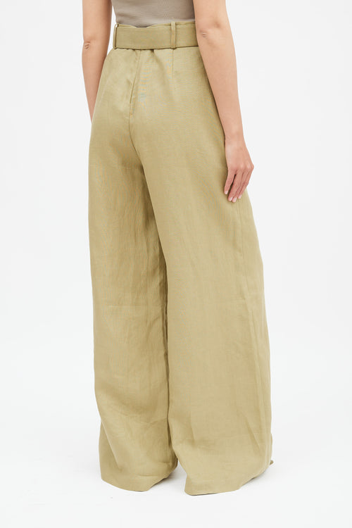 Zimmermann Khaki Green Linen Belted Trouser