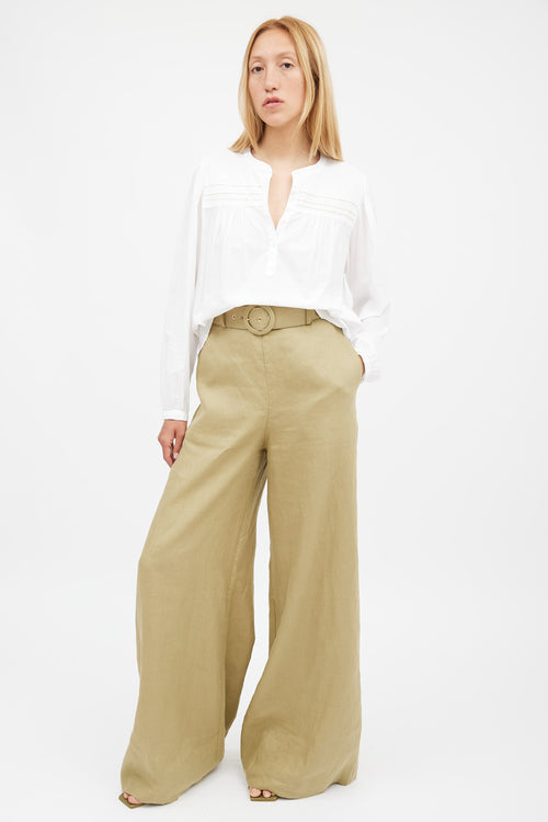 Zimmermann Khaki Green Linen Belted Trouser