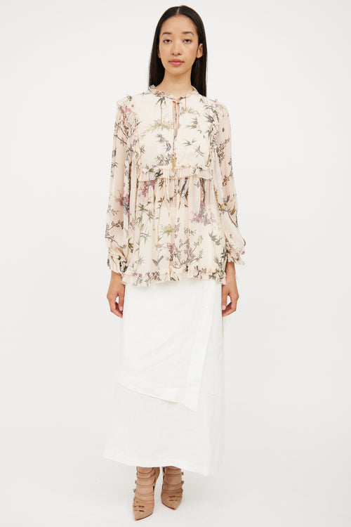 Zimmermann Beige 
Multi Floral Silk Blouse