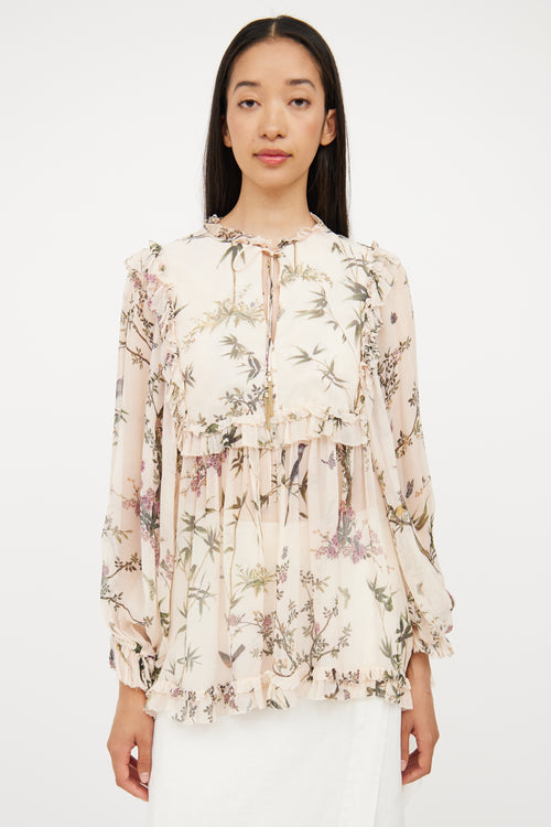 Zimmermann Beige 
Multi Floral Silk Blouse