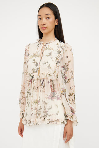 Zimmermann Beige 
Multi Floral Silk Blouse