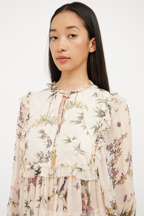 Zimmermann Beige 
Multi Floral Silk Blouse