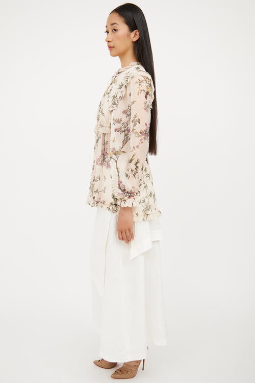 Zimmermann Beige 
Multi Floral Silk Blouse