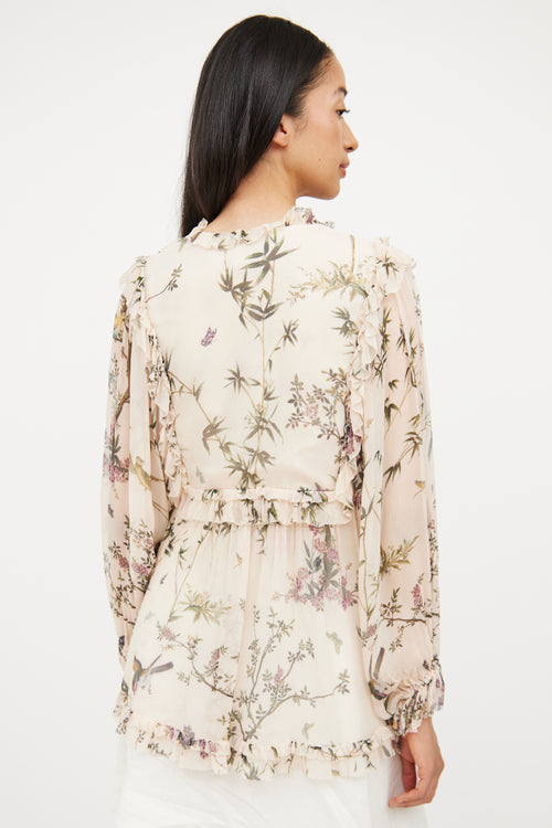 Zimmermann Beige 
Multi Floral Silk Blouse