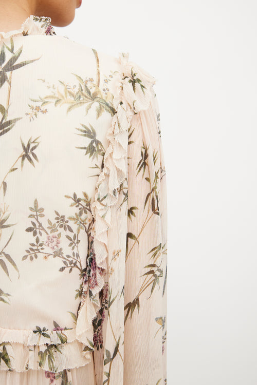 Zimmermann Beige 
Multi Floral Silk Blouse