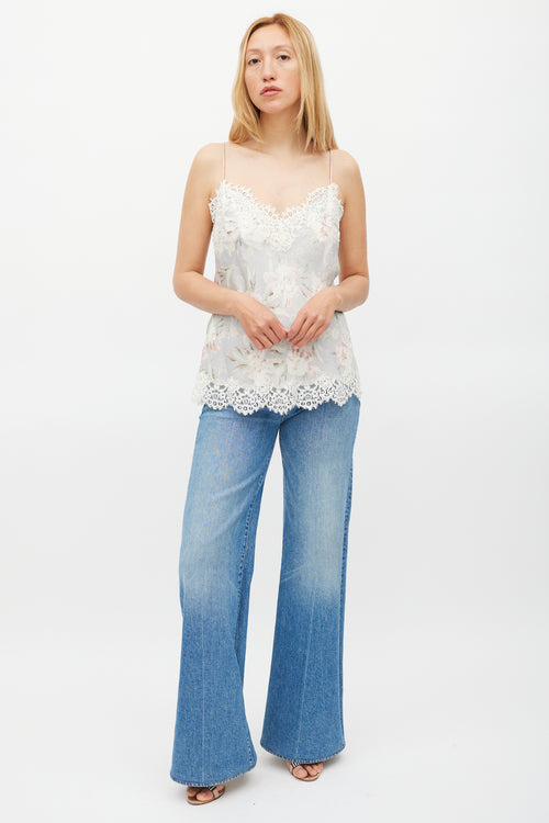 Zimmermann Light Blue 
Multicolour Floral Lace Camisole