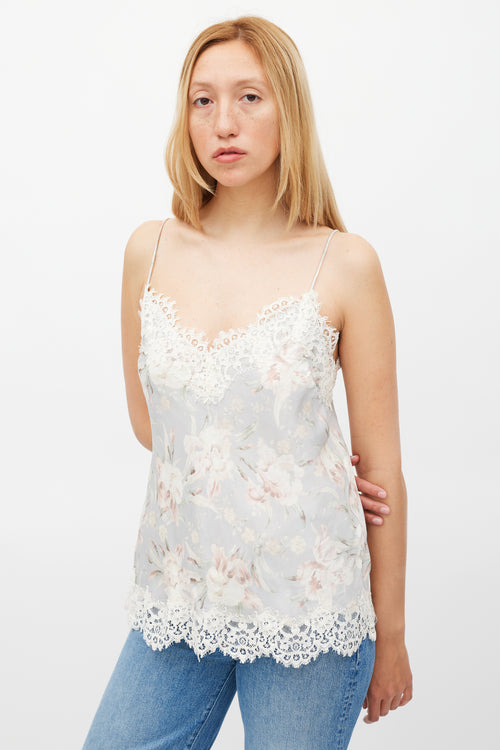 Zimmermann Light Blue 
Multicolour Floral Lace Camisole