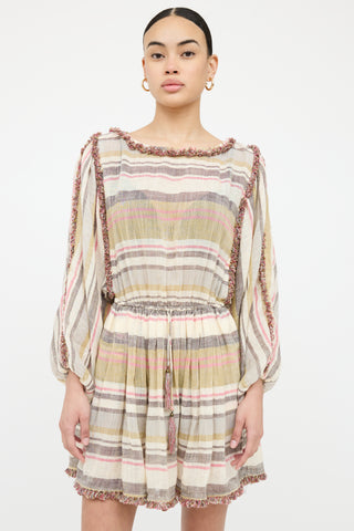 Zimmermann Linen Stripe Raw Edge Dress