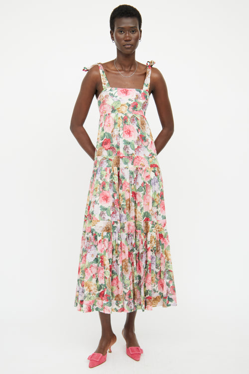 Zimmermann Pink 
Multi Floral Tiered Maxi Dress