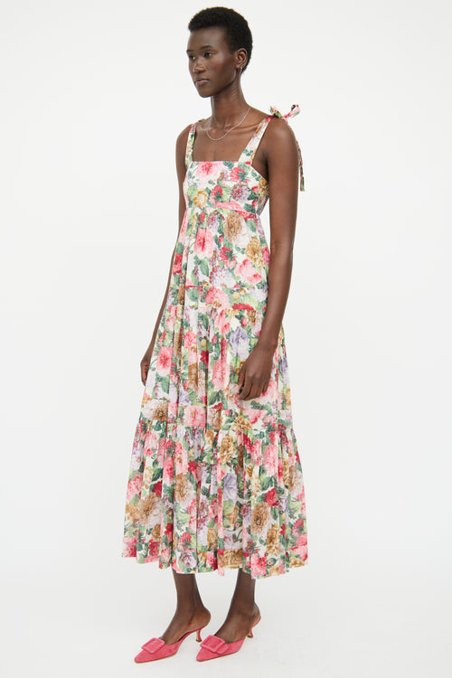 Zimmermann Pink 
Multi Floral Tiered Maxi Dress