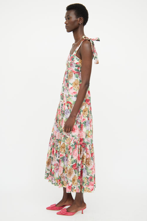 Zimmermann Pink 
Multi Floral Tiered Maxi Dress