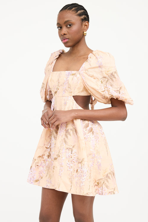 Zimmermann Floral Linen Puff Sleeve Dress