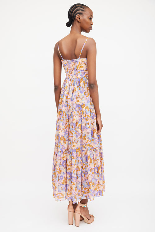 Zimmermann Multicolour Floral Violet Tie Dress