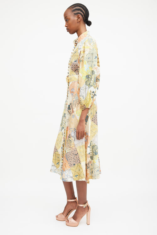 Zimmermann Multicolour Linen Patchwork Brightside Belted Shirt Dress