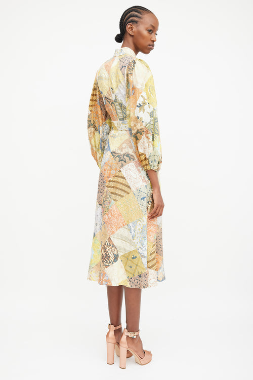 Zimmermann Multicolour Linen Patchwork Brightside Belted Shirt Dress