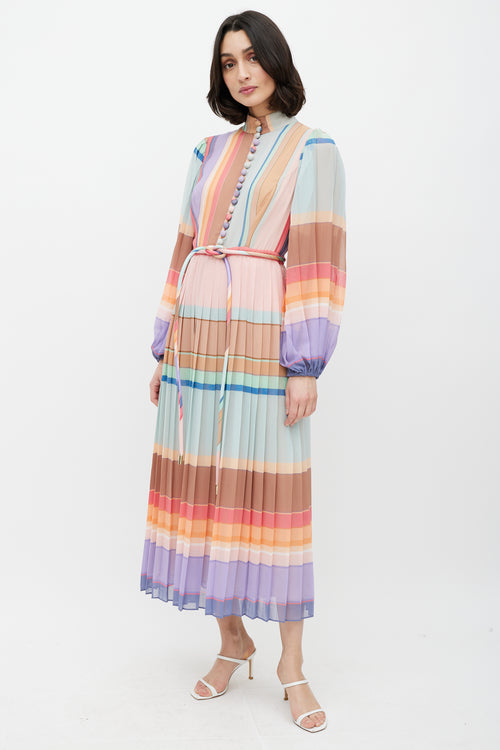 Zimmermann Multicolour Pleated Striped Maxi Dress