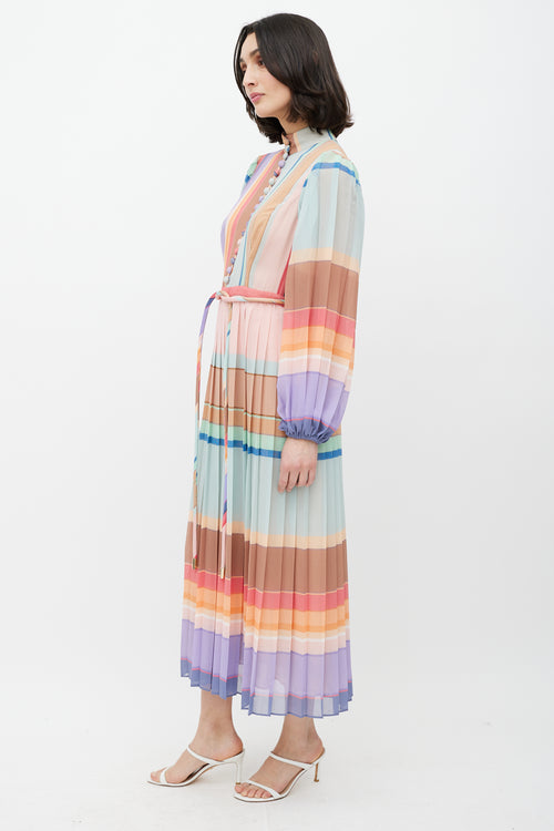 Zimmermann Multicolour Pleated Striped Maxi Dress