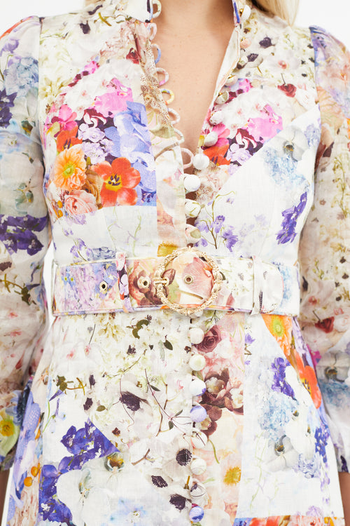 Zimmermann Multicolour Prima Floral Belted Shirt Dress