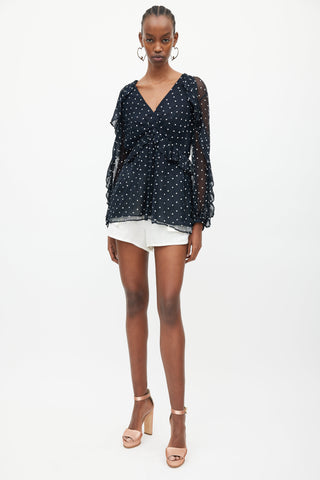 Zimmermann Navy 
White Silk Polka Dots Blouse