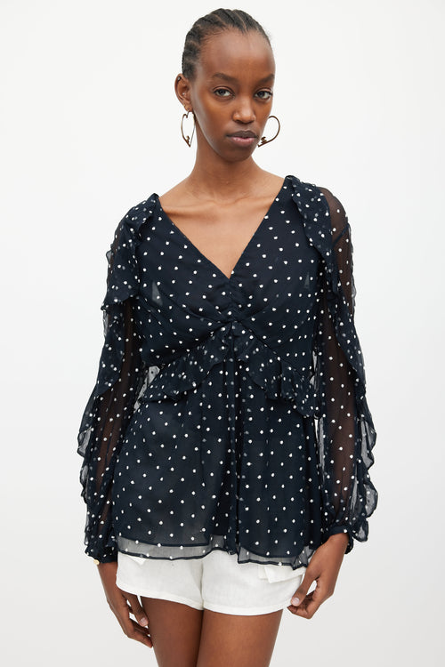 Zimmermann Navy 
White Silk Polka Dots Blouse