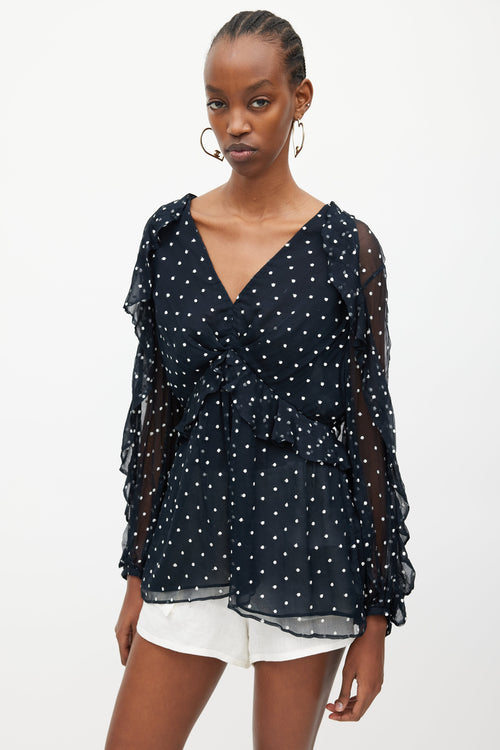 Zimmermann Navy 
White Silk Polka Dots Blouse