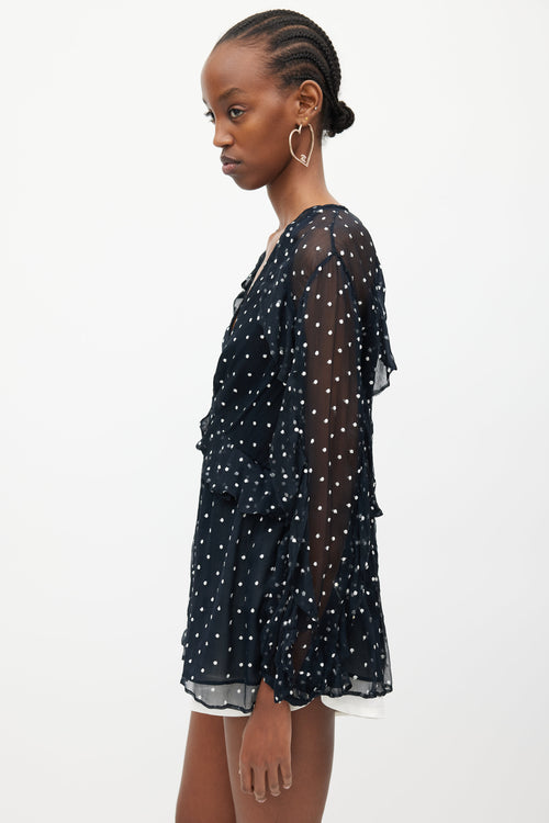 Zimmermann Navy 
White Silk Polka Dots Blouse