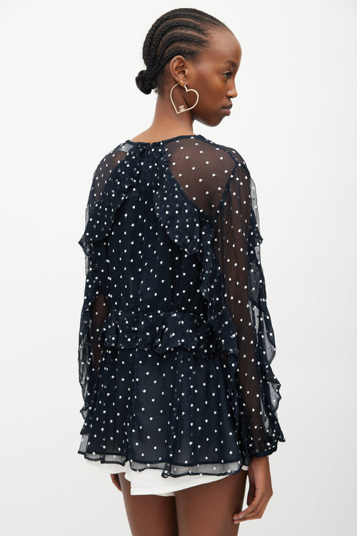 Zimmermann Navy 
White Silk Polka Dots Blouse