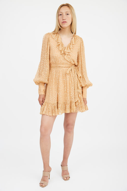 Zimmermann Orange 
Gold Silk Lurex Wrap Mini Dress