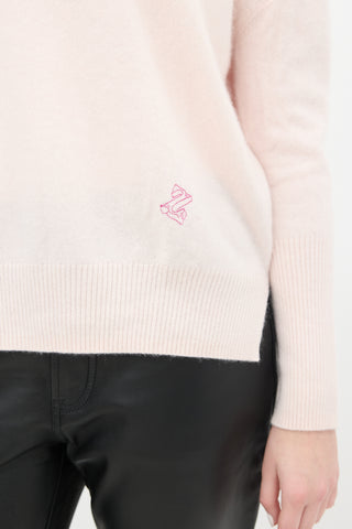 Zimmermann Pink Cashmere Embroidered Logo Sweater