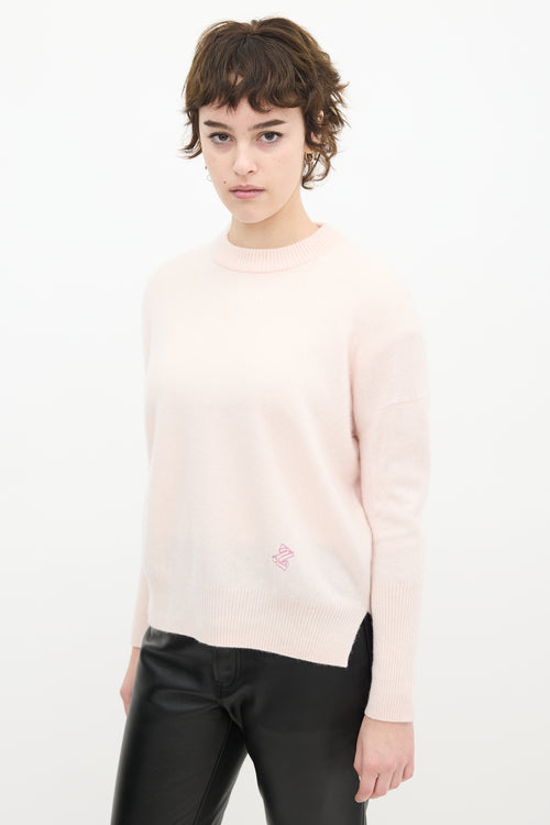 Zimmermann Pink Cashmere Embroidered Logo Sweater