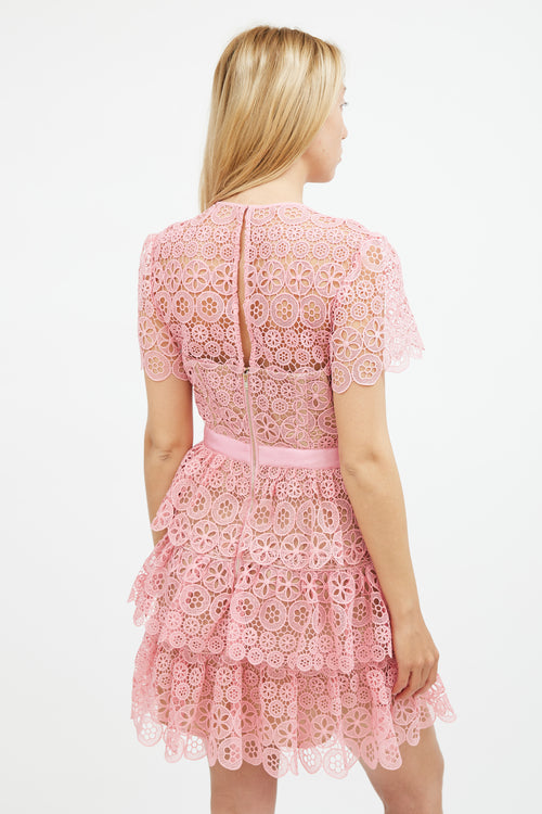 Self-Portrait Pink Lace Tiered Mini Dress